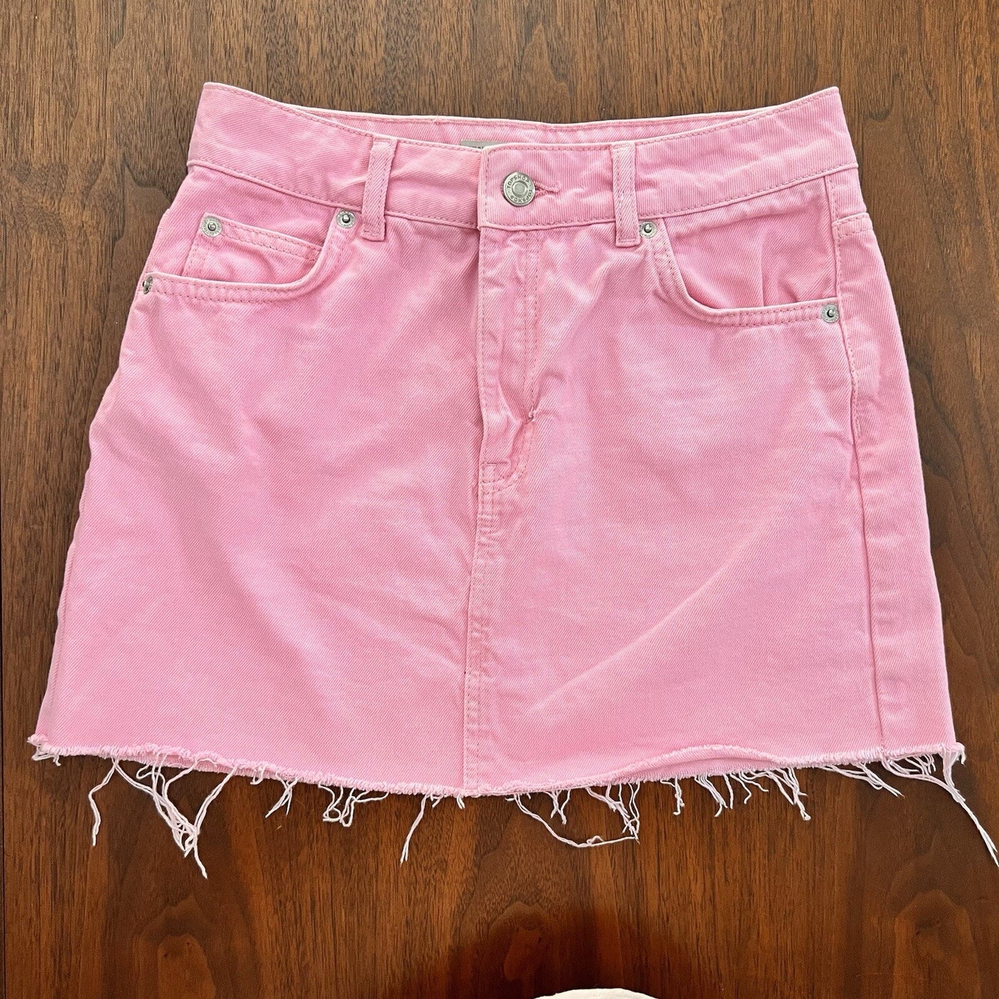 Topshop Moto Y2K Miniskirt Bubblegum Pink 27” Sz 4 Barbie Cutoff Raw Hem Petite