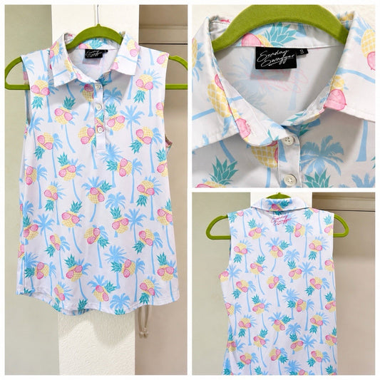 Sunday Swagger Women (S) Sleeveless Polo Shady Pineapple Novelty Funny UPF Golf