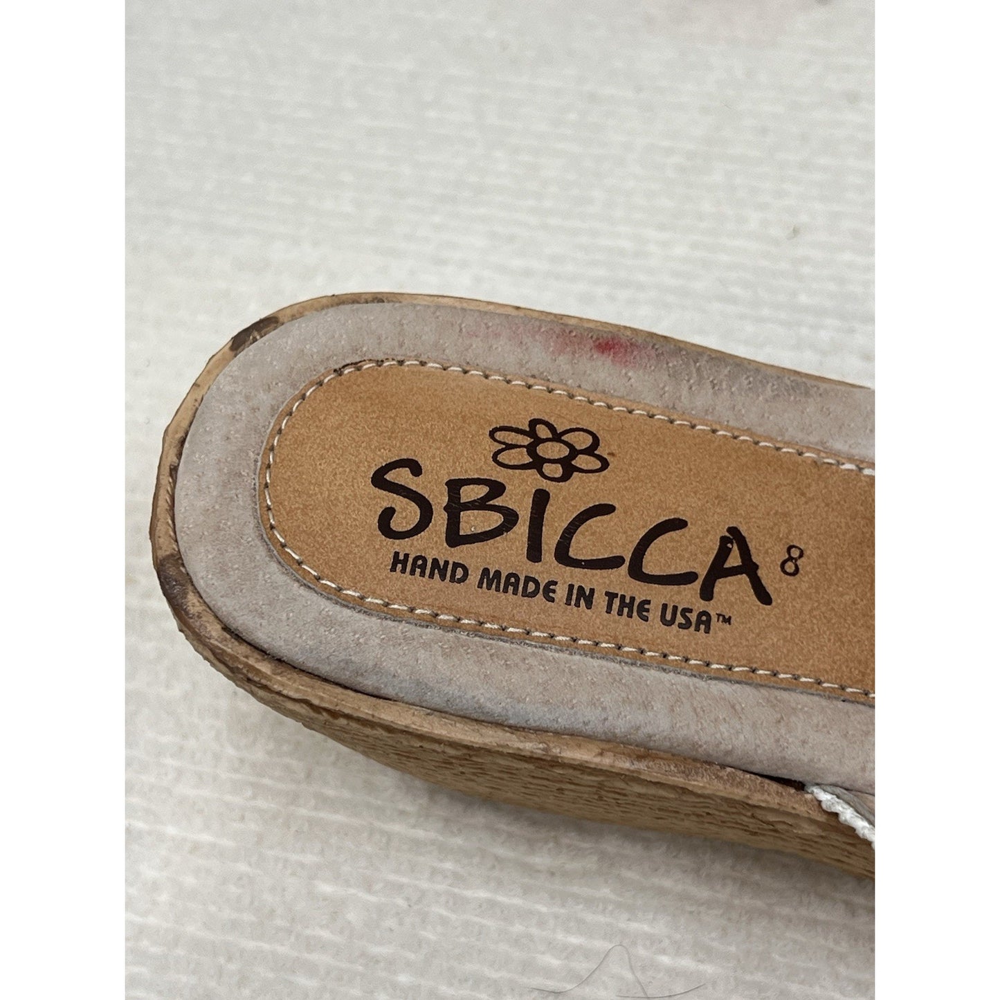 Vintage Sbicca Macrame Crochet Platform Wedge Sandals Woodgrain Slide Boho Sz 8