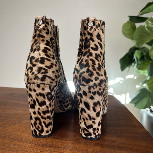 Sam Edelman 8.5M Case Chelsea Bootie Slip On Calf Hair Leopard 4” Block Heel