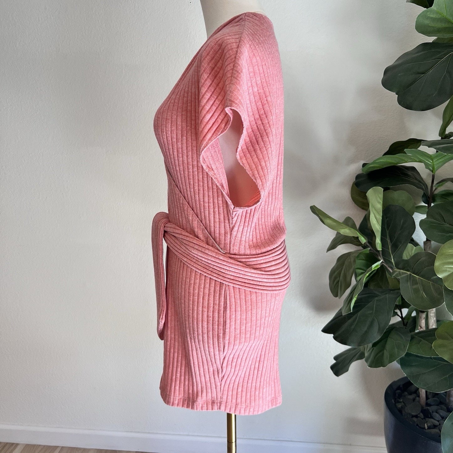 NWOT $230 SAYLOR Yelle Mini Dress (S) Pink Ribbed Belt Flirty Girly Feminine