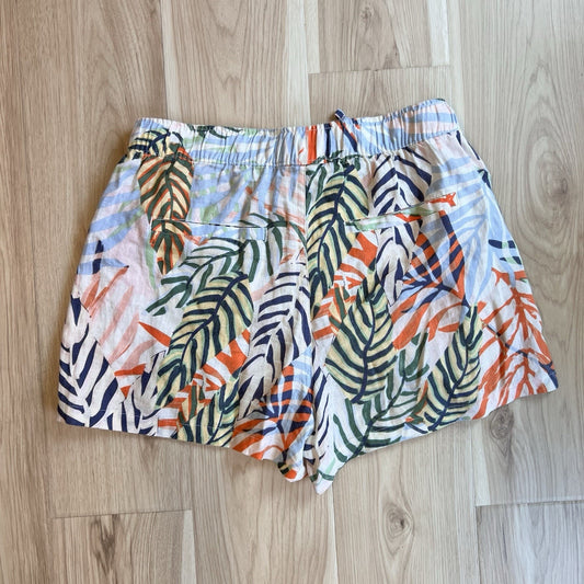 Tahari 100% Linen (S) Vacation Elastic Waist Shorts Pockets Tropical Preppy