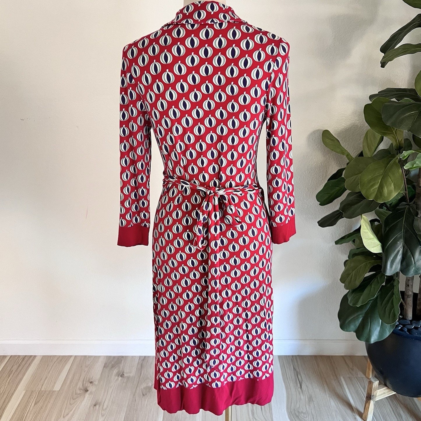 Boden Jersey Midi Dress Sz 6 Long Sleeve Front Wrap Mid MCM Retro Anthropologie