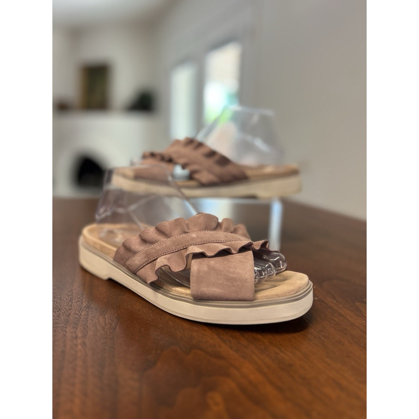 Vionic Azalea Women's Suede Ruffled Slip On Sandal - Mauve - Size 8.5