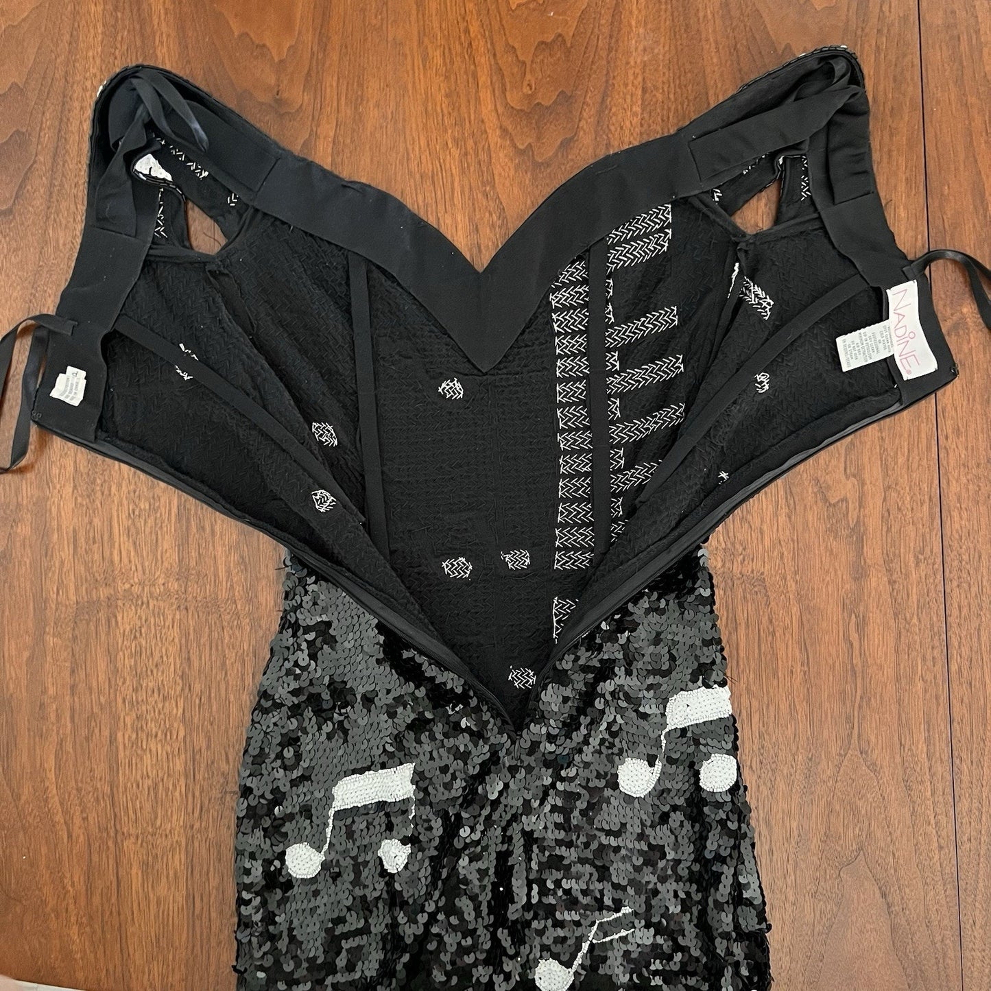 Vintage Nadine (S) Hand Beaded Piano Music Sequin Kitsch Cocktail Dress Unique