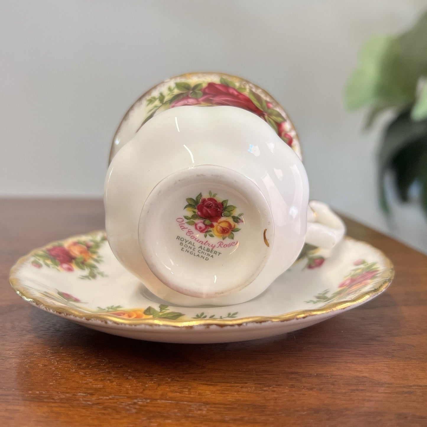 1962 Royal Albert Old Country Roses Montrose Demitasse Cup & Saucer Footed