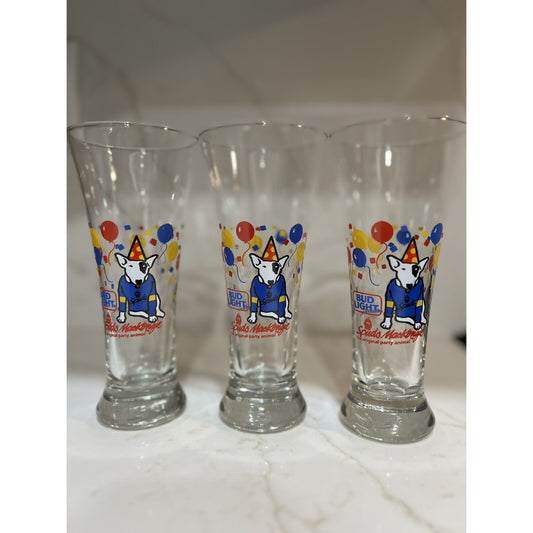 1987 Bud Light Spuds Mackenzie Pilsner Lager Beer Glasses Budweiser Mascot x3