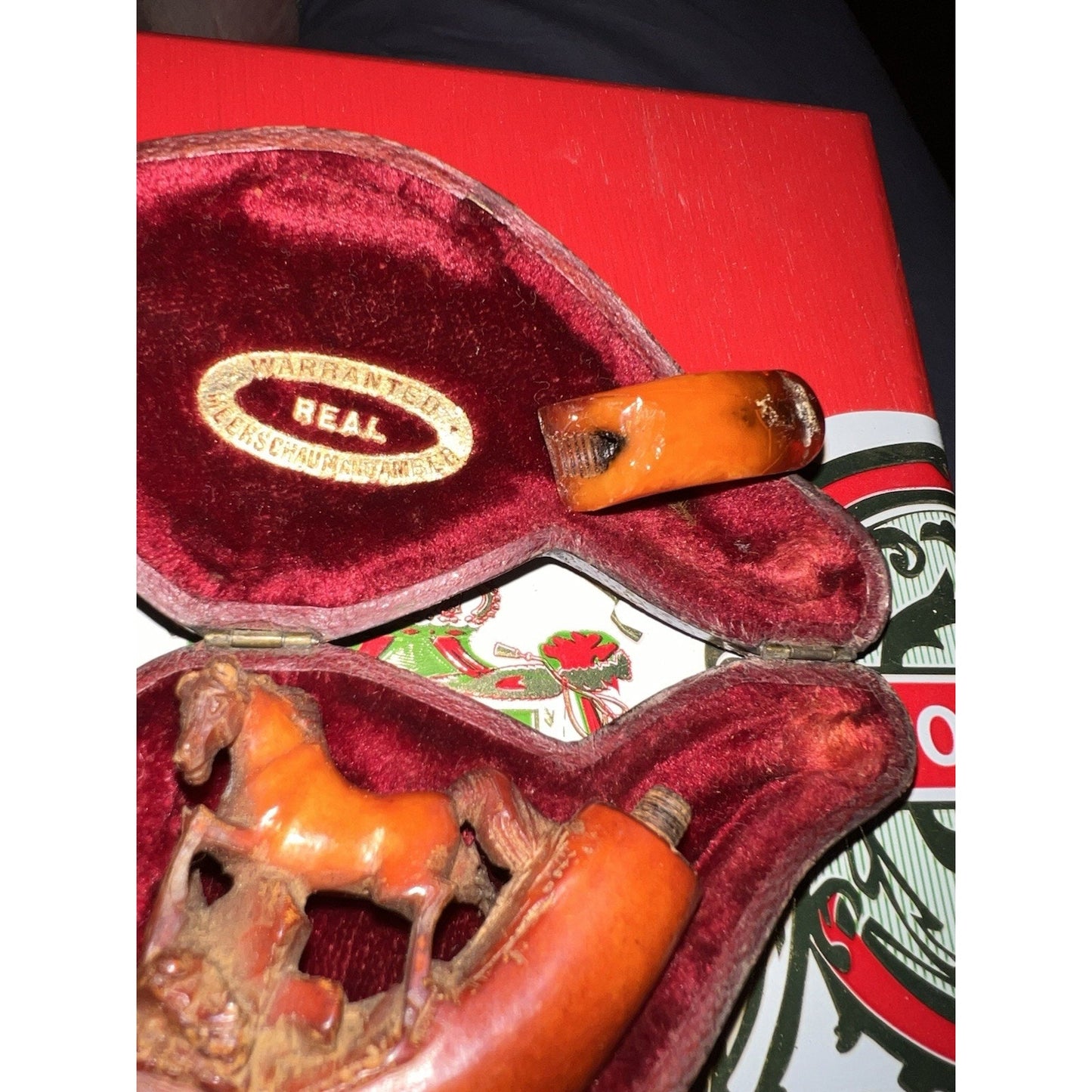 Antique Hand Carved Meerschaum Tobacco's Smoker's Pipe Horse In Original Case