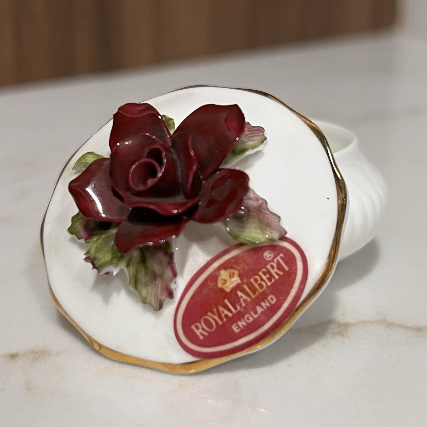 Royal Albert Old Country Roses Vintage 1962 Mini Trinket Box Lid Bone China Ring