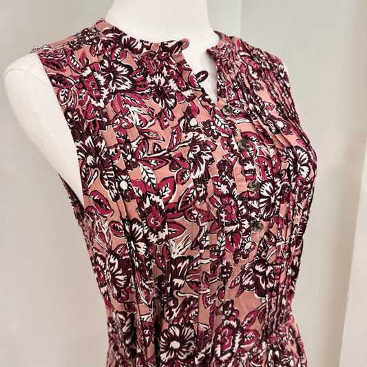 Faherty Dress (S) Linen Blend Floral Hippie Boho Prairie Cottagecore Pink Resort