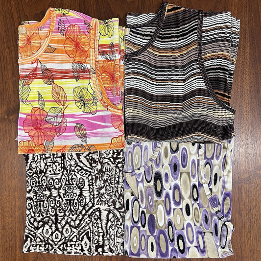 Vintage Lot Of 4 Plissé & Nicola Pleats Crinkle XL Sleeveless Tops Y2K Unique