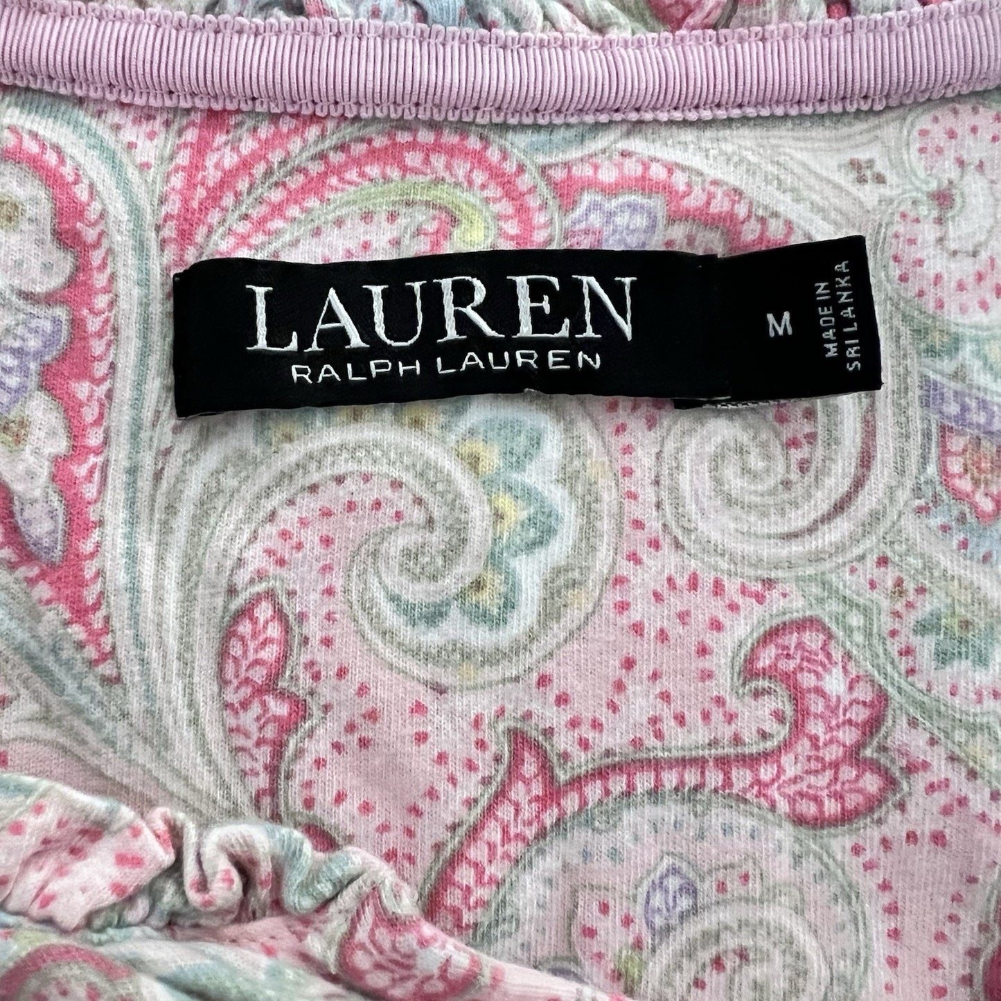 Women LAUREN Ralph Lauren (M) Sleeveless Paisley Shirt Ruffle Trim Boxer Pajama