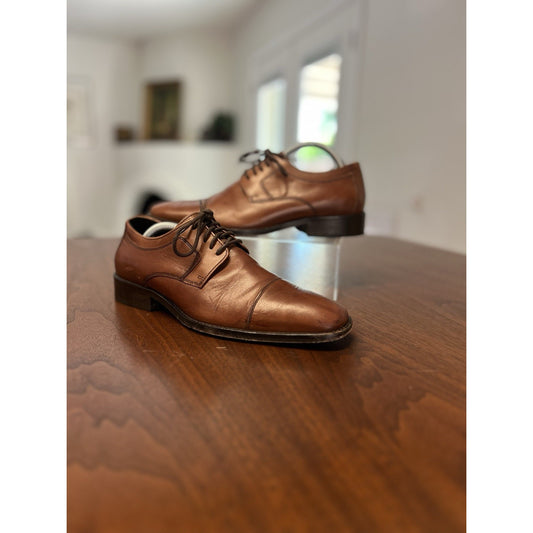 Johnston & Murphy Mens Size 9M Brown Leather Novick Cap Toe Lace Up Oxford Shoes