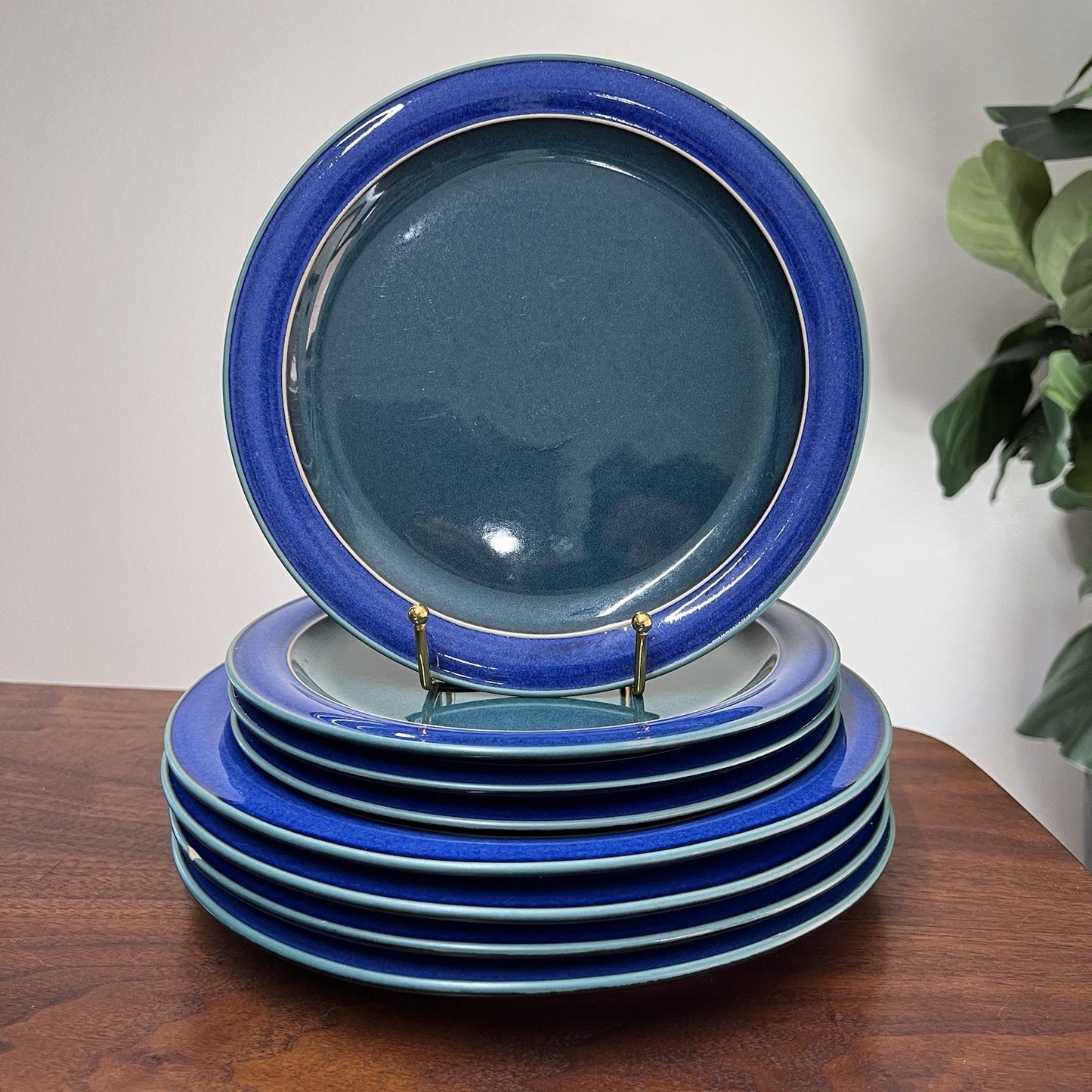 Denby Metz Green Blue 8 Piece Set 4 Dinner Plates 10.5” & 4 Salad Plates 8-7/8”