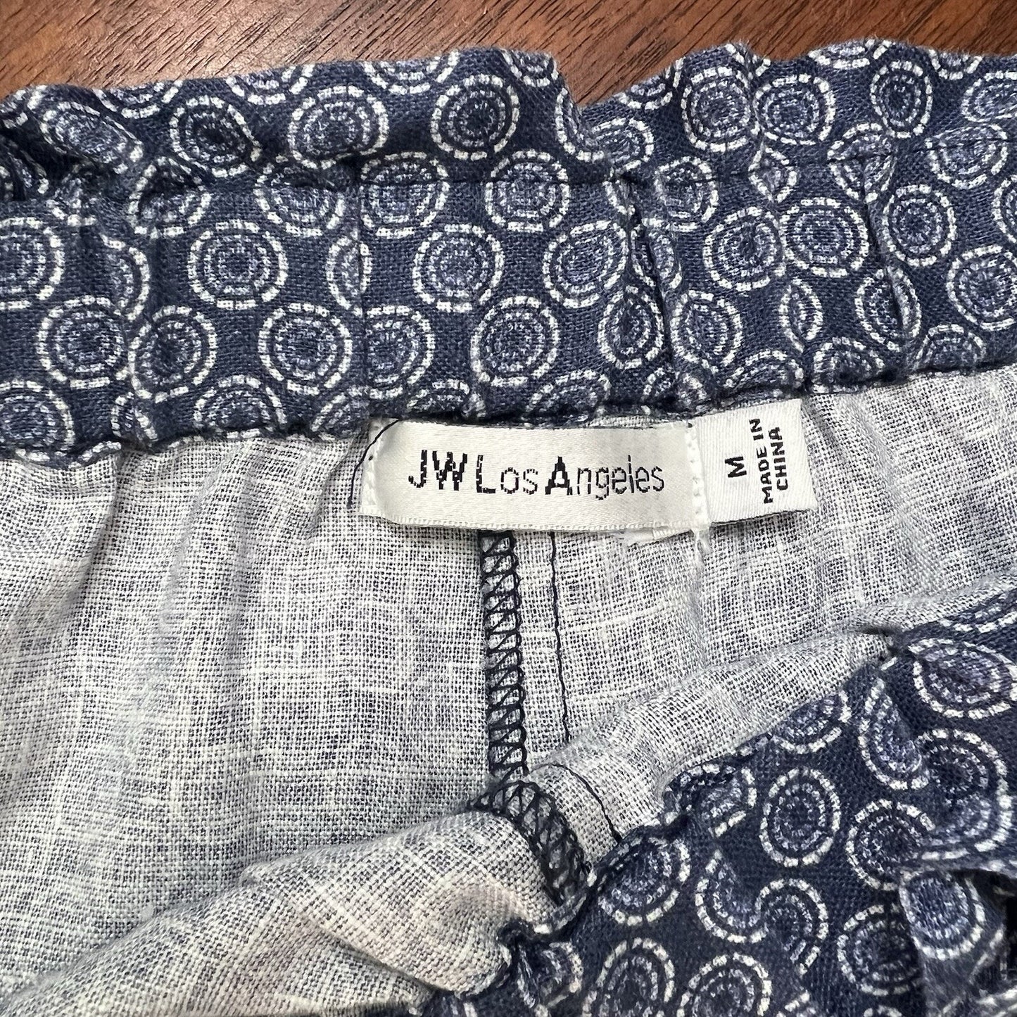 Johnny Was (M) Patched Ikat Linen Paperbag Shorts JW Los Angeles JWLA Beach Prep