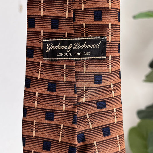 Graham & Lockwood of England 100% Silk USA Brown Bronze Mens Classic Necktie Tie