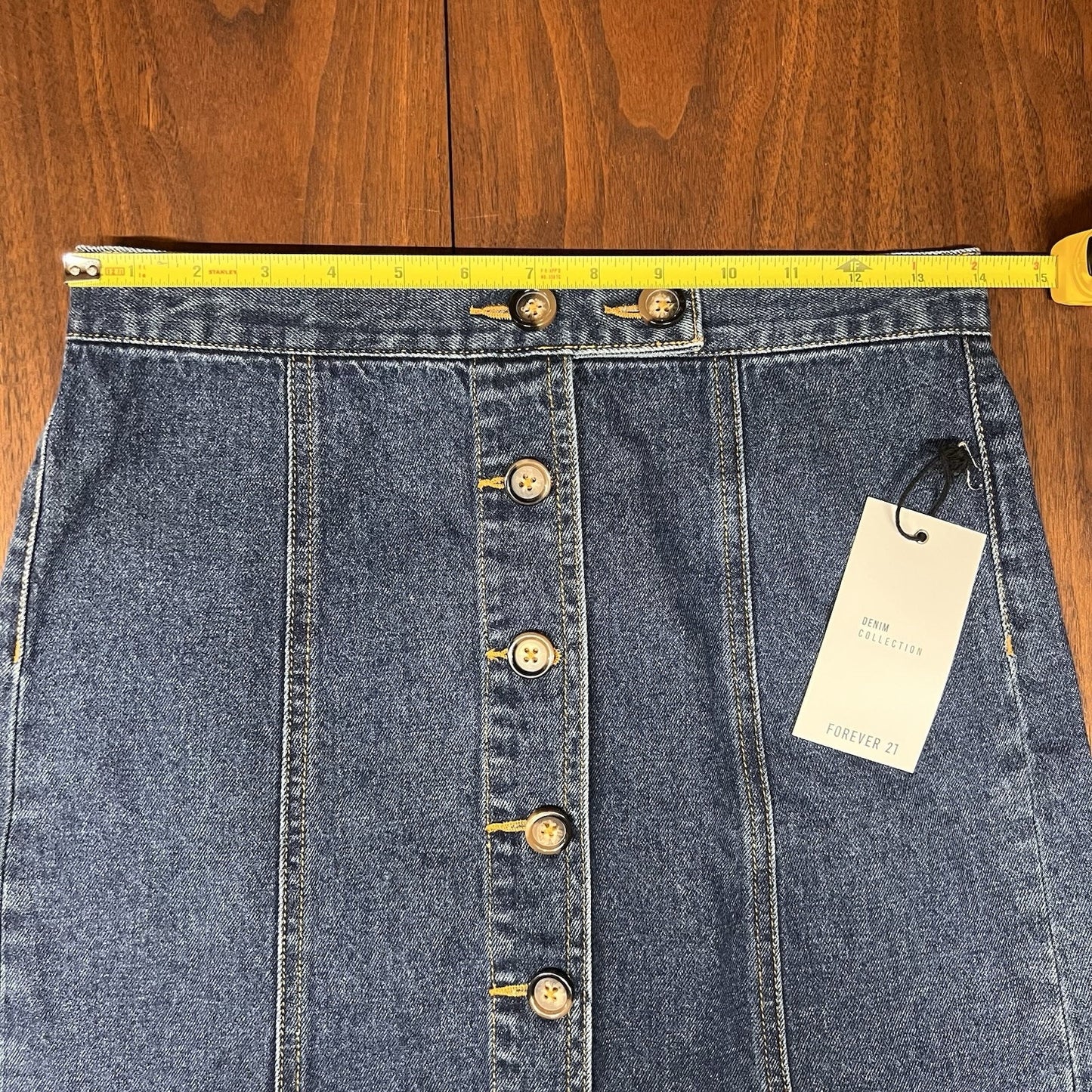 NWT Forever 21 Denim Blue Jean A-Line Mini Skirt Small 28” Button Up Dark Wash