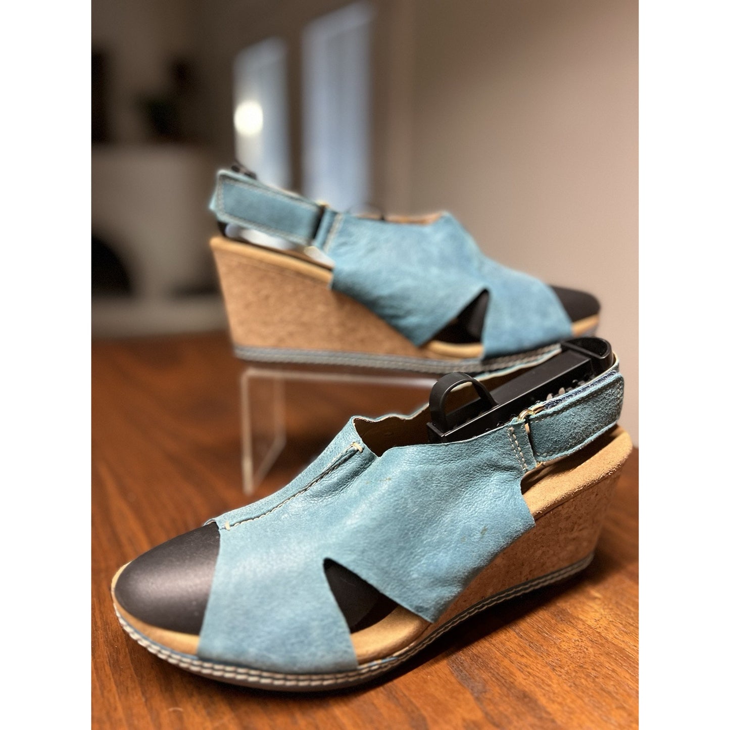 CLARKS Women’s Teal Slingback Suede Wedge Sandals Size 11