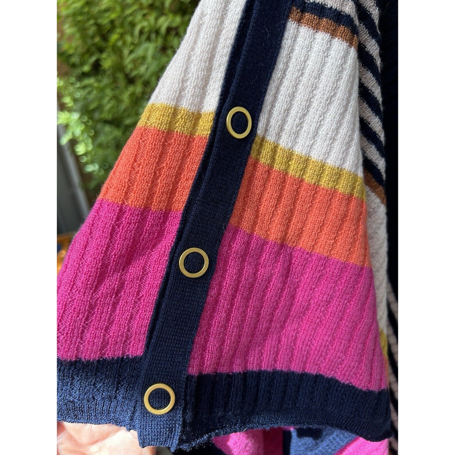 XS/S Trina Turk 100% Merino Wool Knit Poncho Off Shoulder Drape Sleeve Colorful