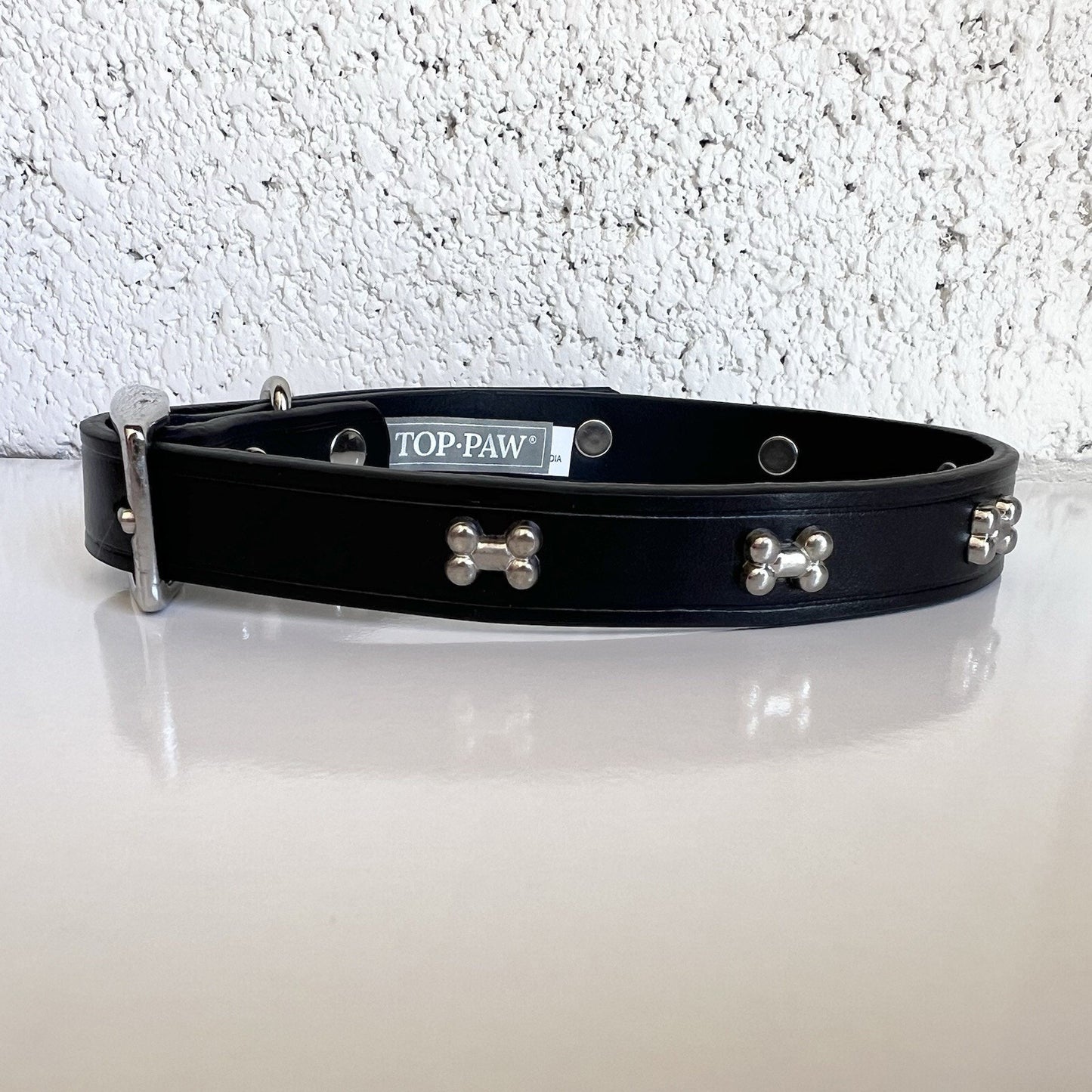 NWOT Top Paw (M) Bone Studded Black Leather Puppy Dog Collar 14-18” Unisex