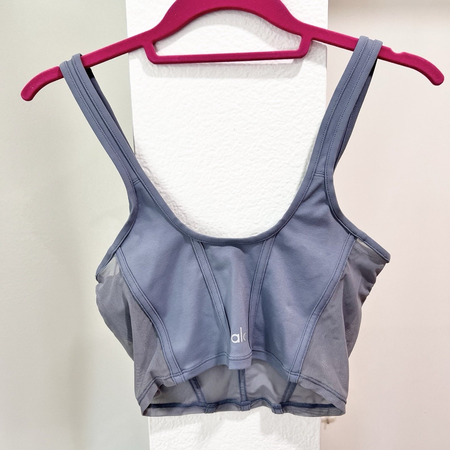 Alo Yoga (S) Airbrush Mesh Corset Tank Top Crop Blue Compression Clean Shelf Bra