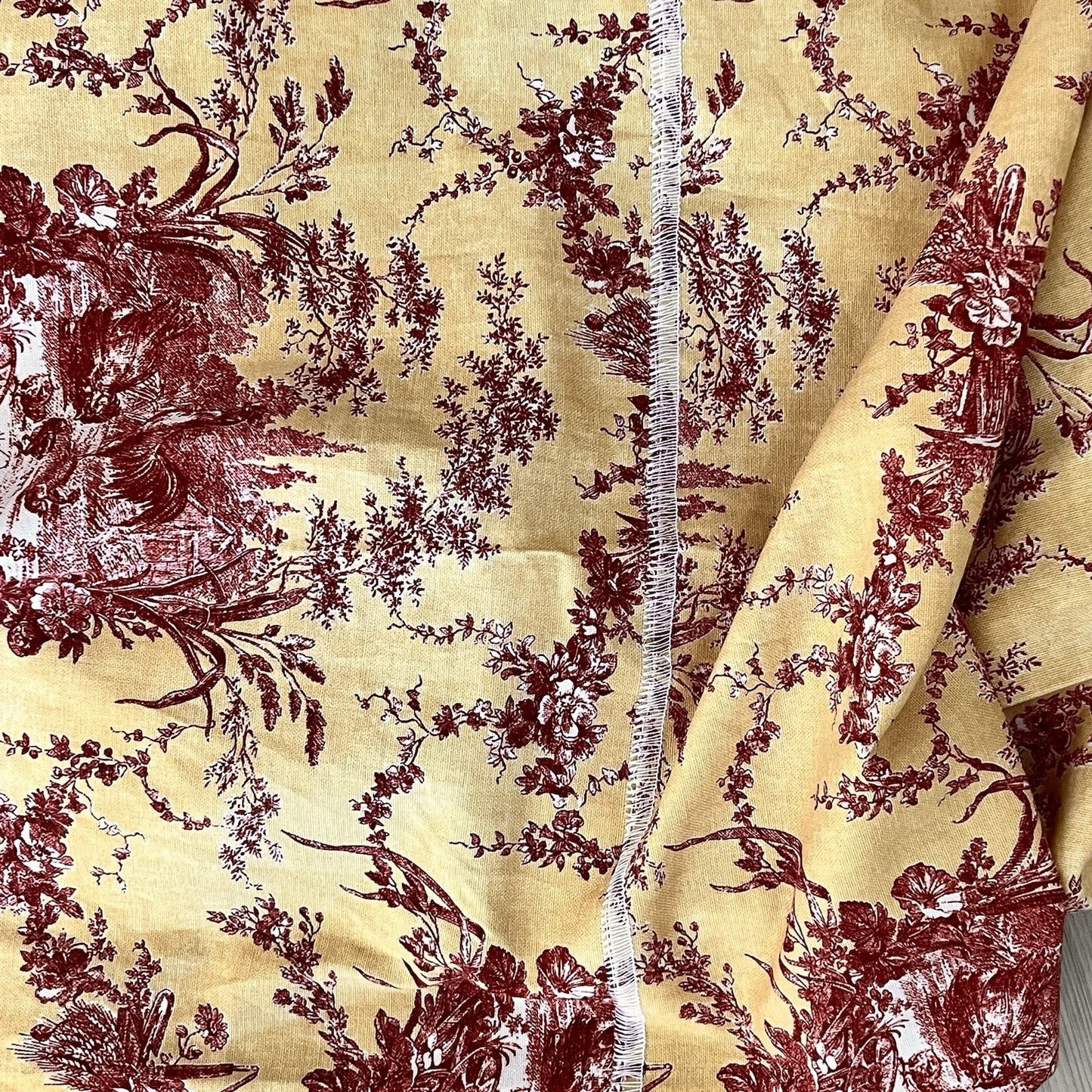 Waverly Fabric La Petite Ferme 6.6 Yards x 53” Pieced Yellow Red Rooster Toile