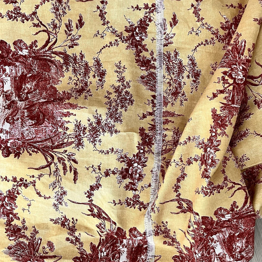 Waverly Fabric La Petite Ferme 6.6 Yards x 53” Pieced Yellow Red Rooster Toile