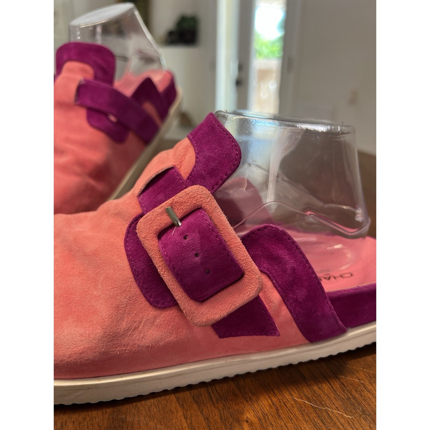 Charlotte Stone Porter Clogs Comfort Sandals Pink Purple Suede Size 9