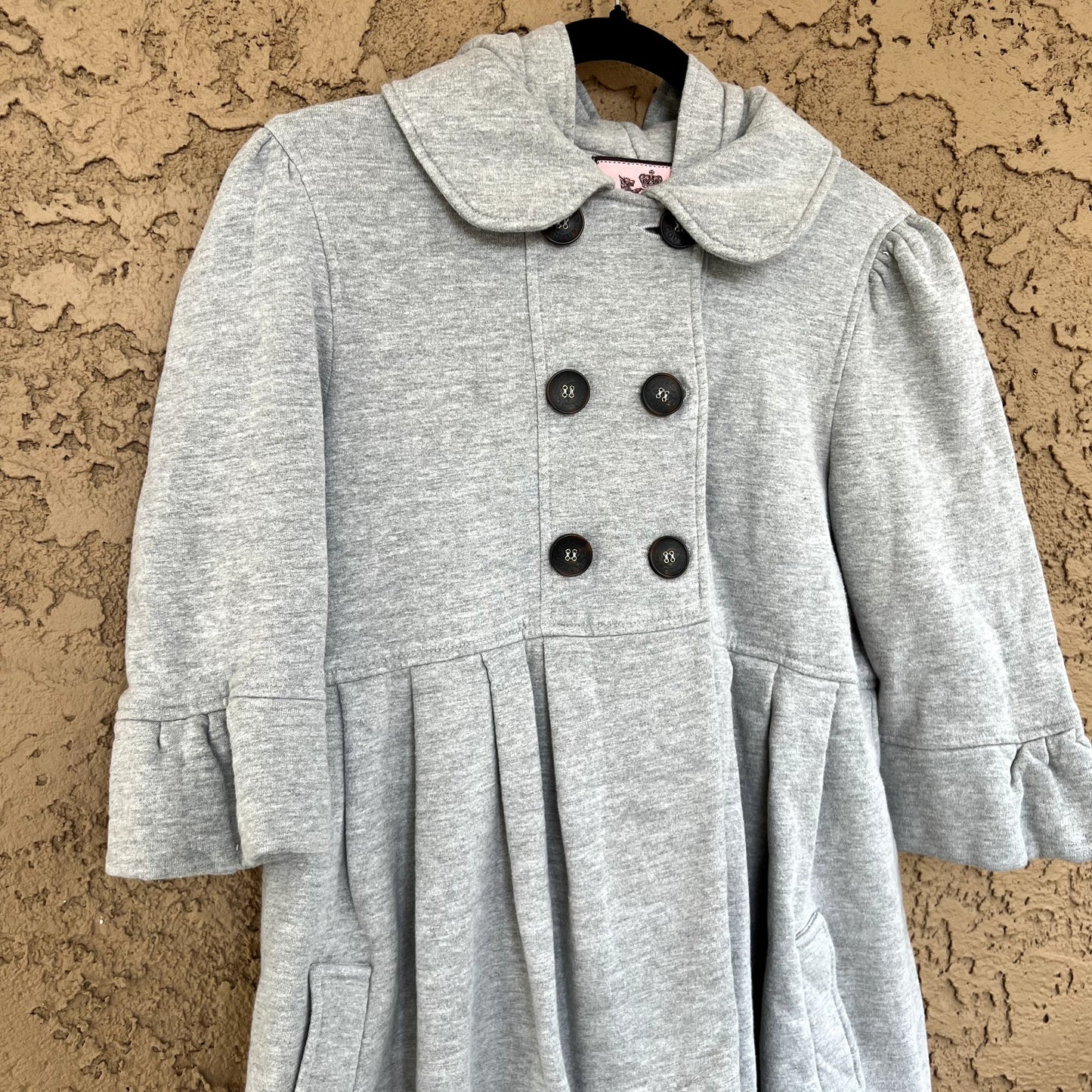 Juicy Couture Peacoat Jacket (M) Y2K Coat Hooded Empire Waist Double Breast VTG