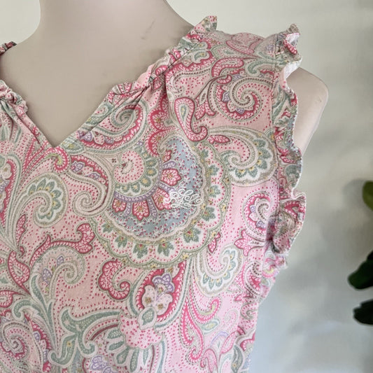 Women LAUREN Ralph Lauren (M) Sleeveless Paisley Shirt Ruffle Trim Boxer Pajama