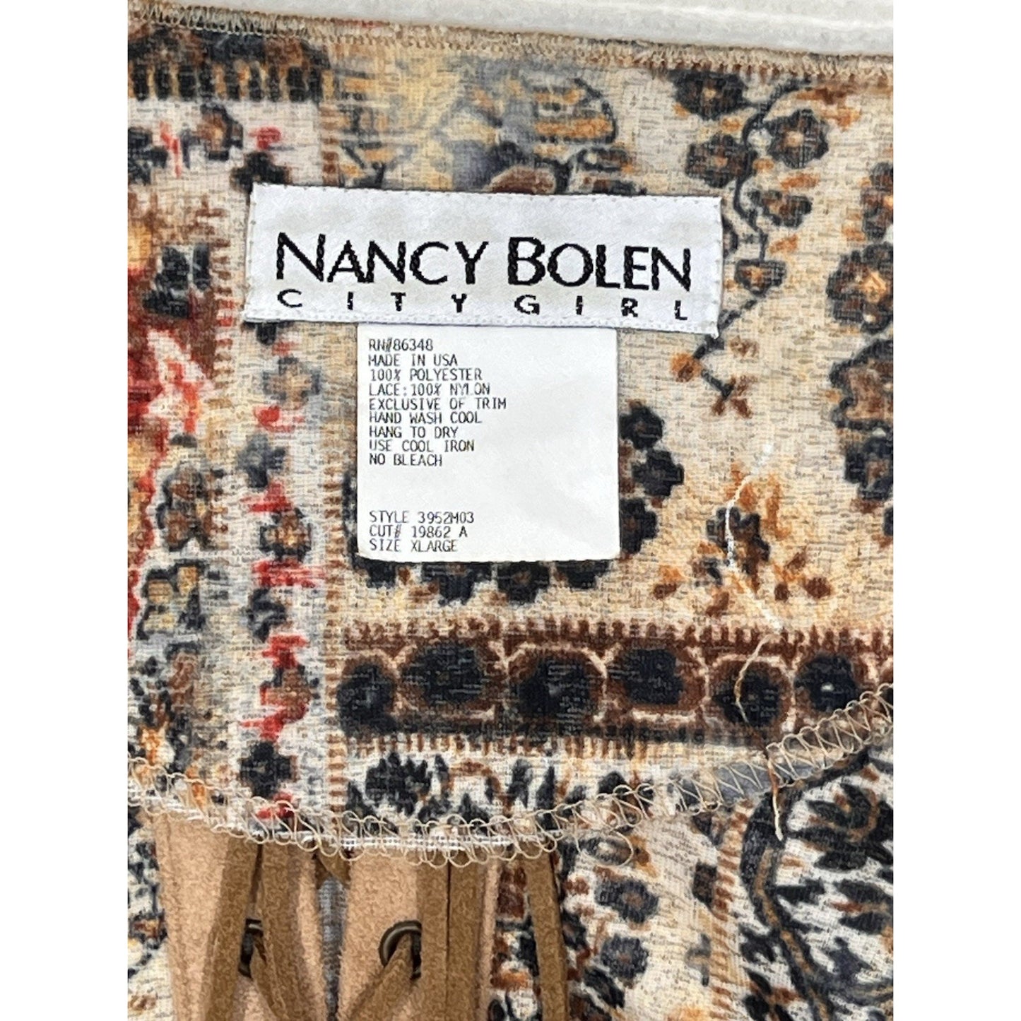 Vtg Nancy Bolen City Girl Patchwork Paisley Skirt Top Set XL Boho Lace 2pc USA
