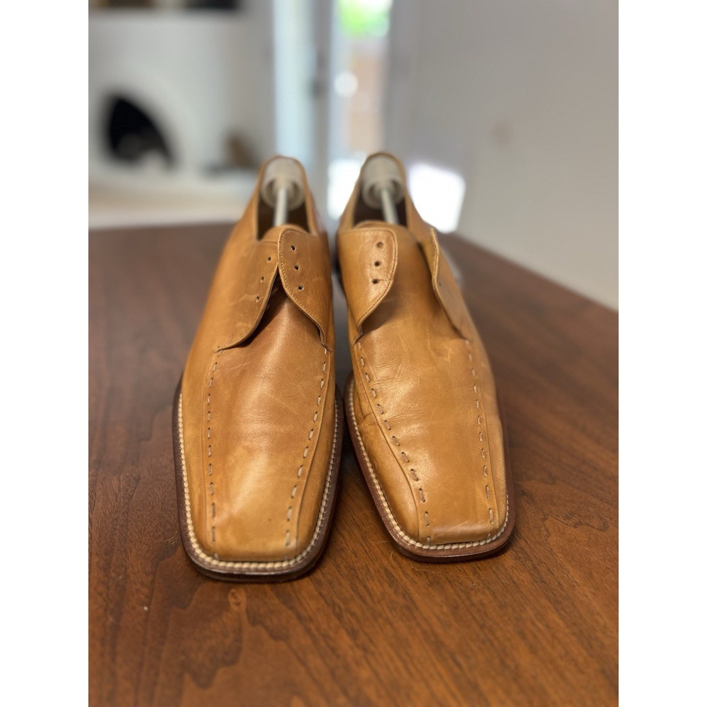 Mezlan Maranello Sz10 M Tan Calfskin Leather Braided Trim Square Toe Derby Shoes