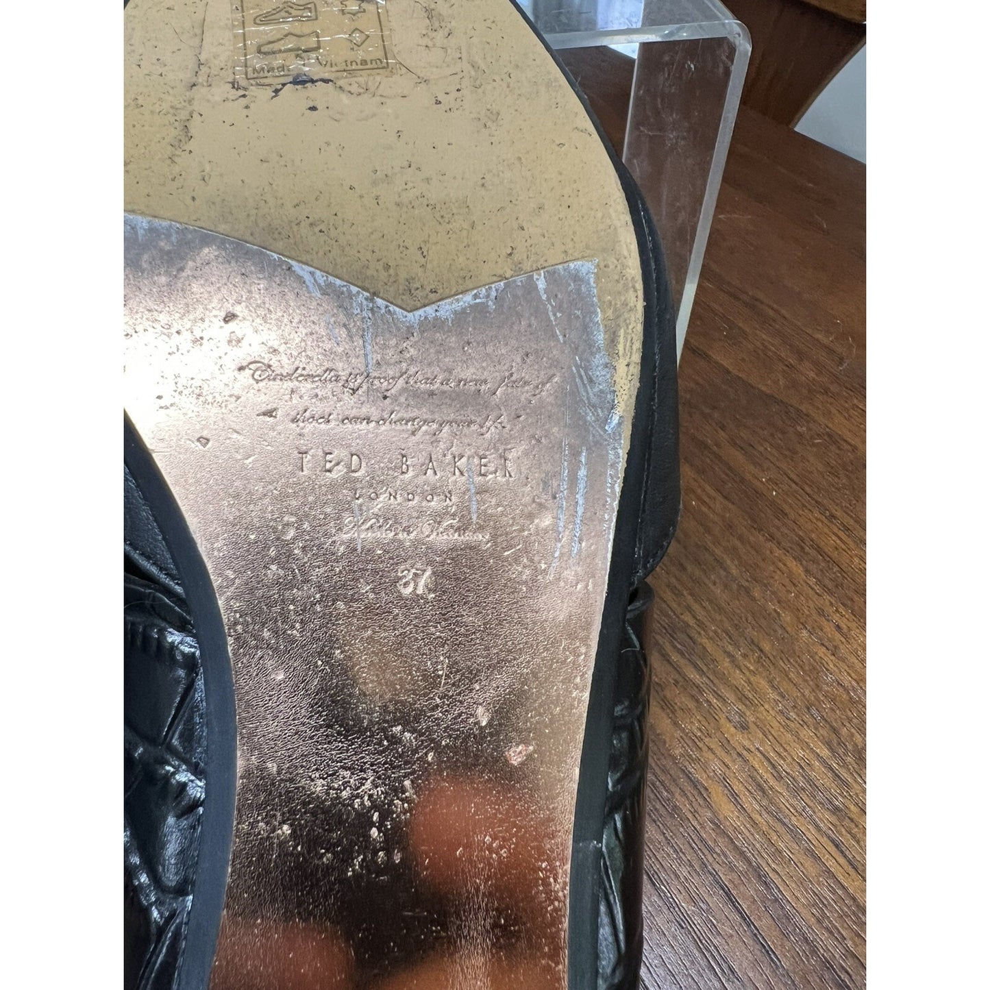 $160 New Ted Baker 6.5 Oryla Pointed Toe Black Slip On Leather Mule Flats 37 EU