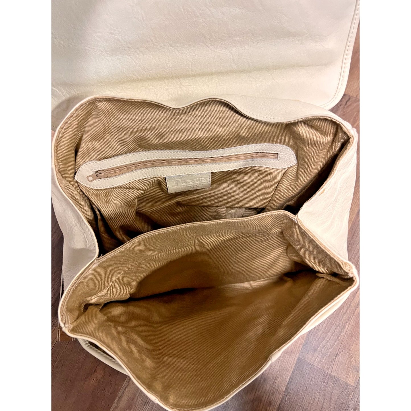 Florentia White Brown Italian Satchel Bag Made in Florence Two Tone Large