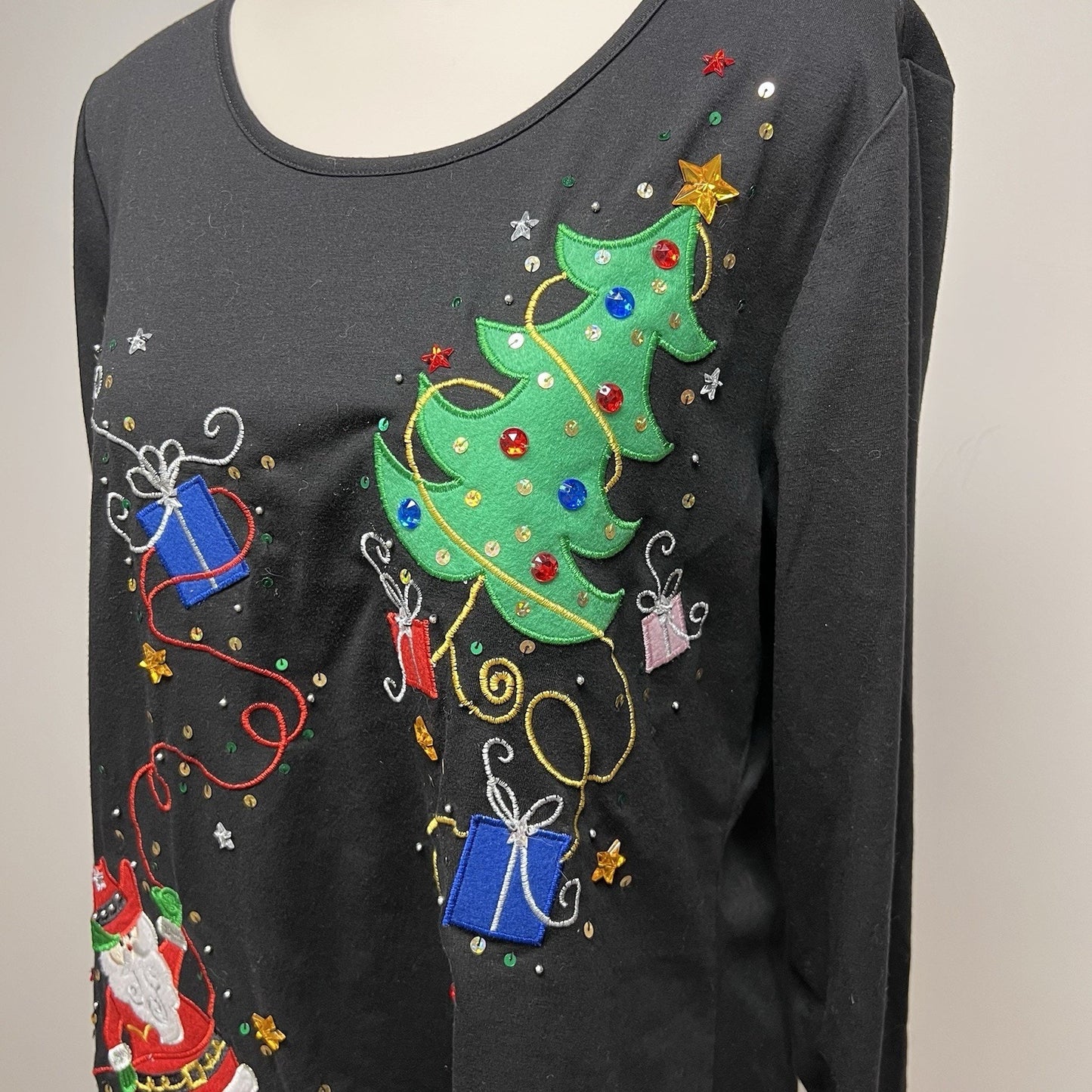 Christmas Holiday XL Top Santa Rodeo Country Western Sequin Embroidered Granny
