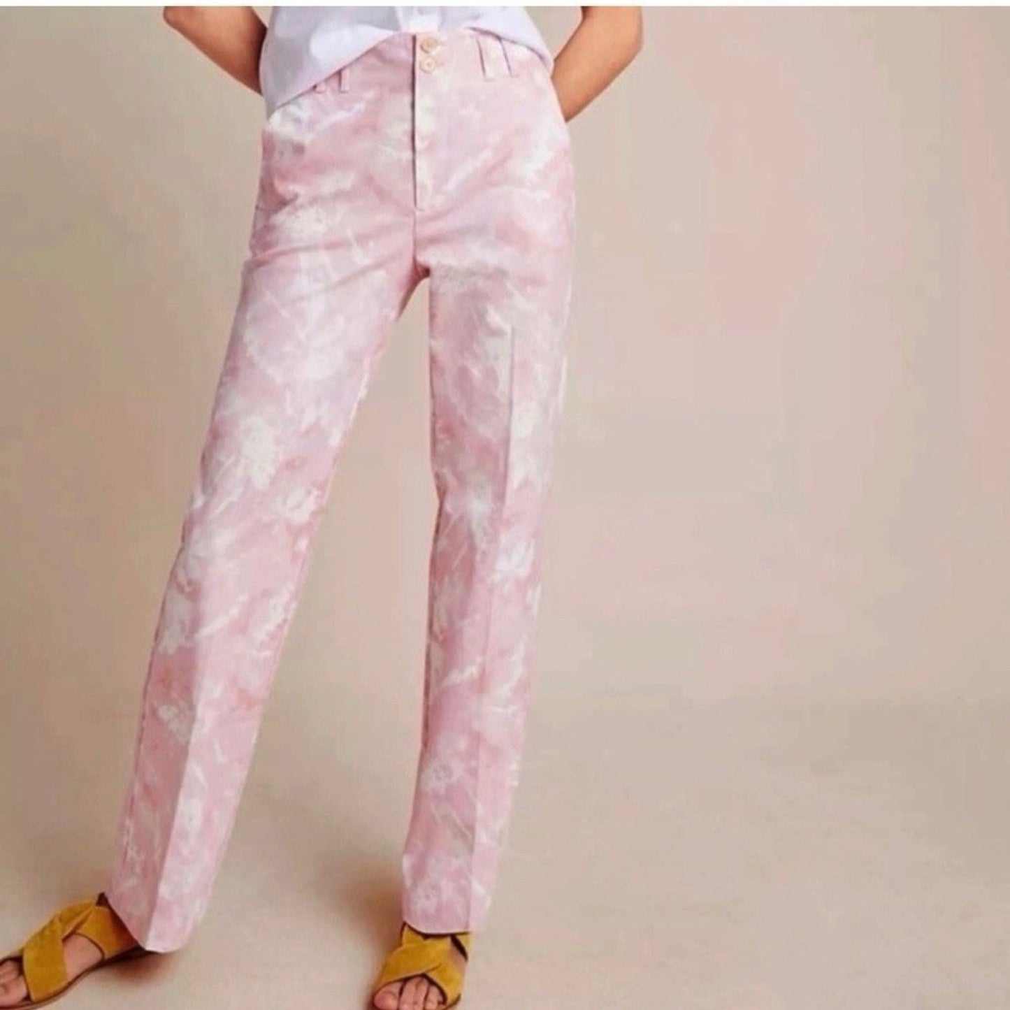 Anthropologie 2/28 Jamie Pink Tie Dye Floral Trouser High Rise Straight Leg Pant