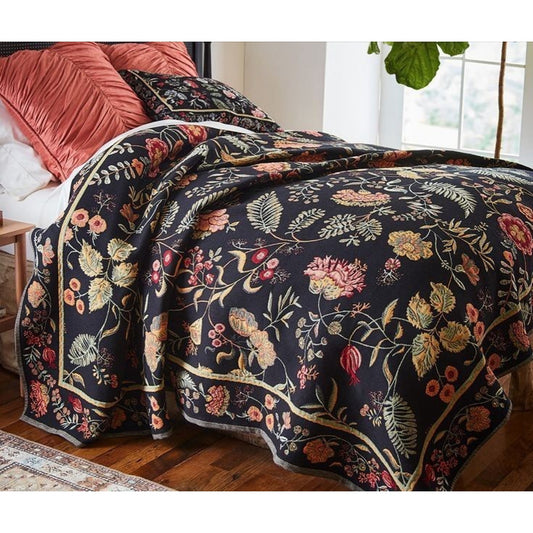 Soft Surroundings Oriana Tapestry Coverlet Cali King Goth Romantic Floral Black