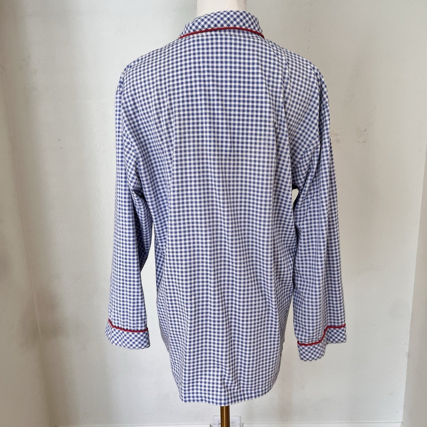 Vintage Mickey Mouse Button Front Women Pajama Shirt (L) Gingham Cozy Nostalgic