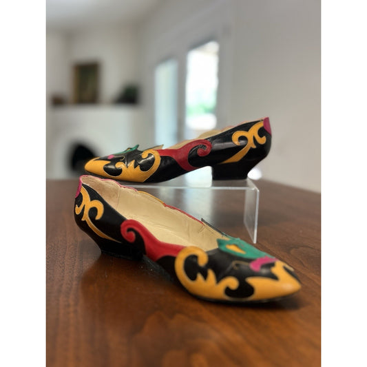 Vintage 1980’s Paradox Vibrant Color Patchwork Leather Kitten Heels Size 6.5 US