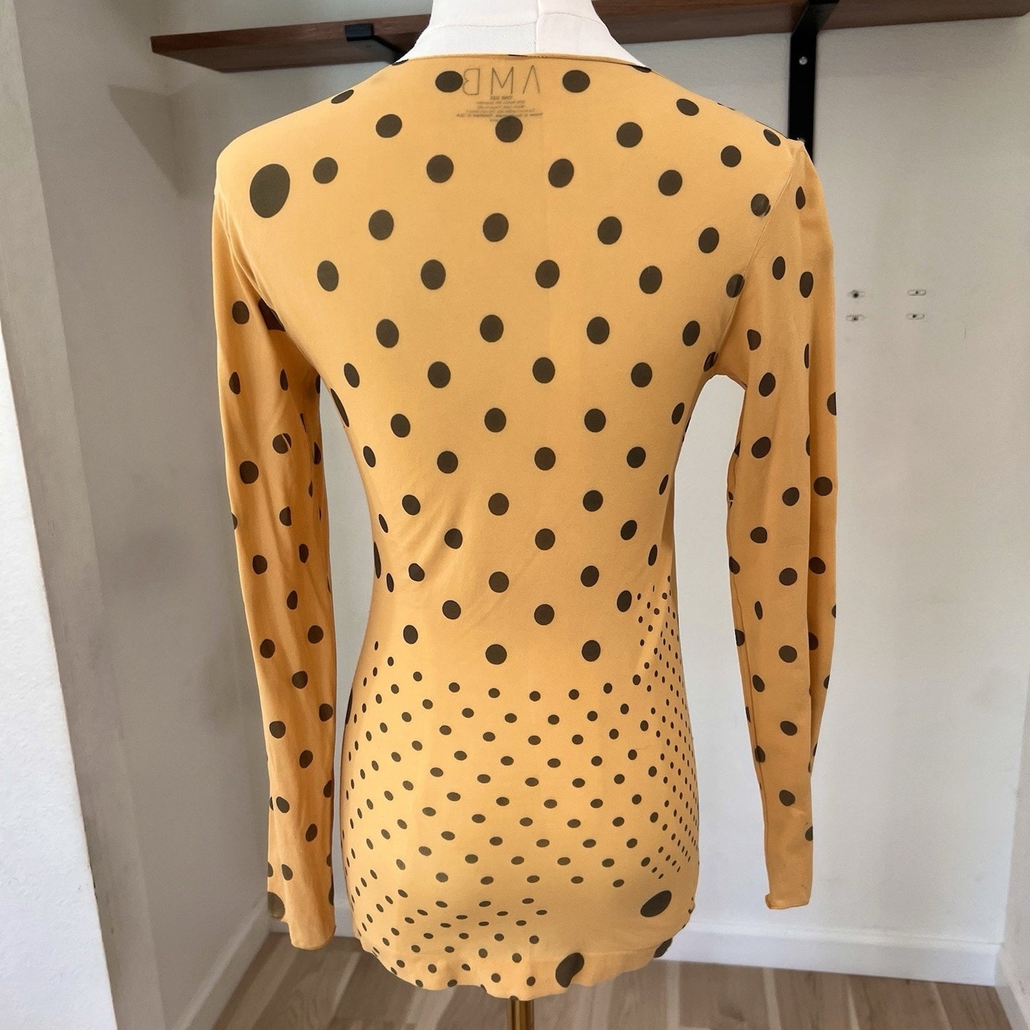 AMB Yellow Grunge Polka Dot Raw Edge Second Skin Top Layering SemiSheer One Size