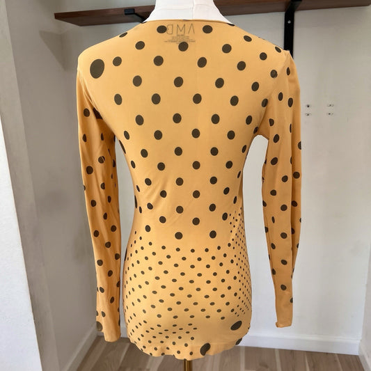 AMB Yellow Grunge Polka Dot Raw Edge Second Skin Top Layering SemiSheer One Size