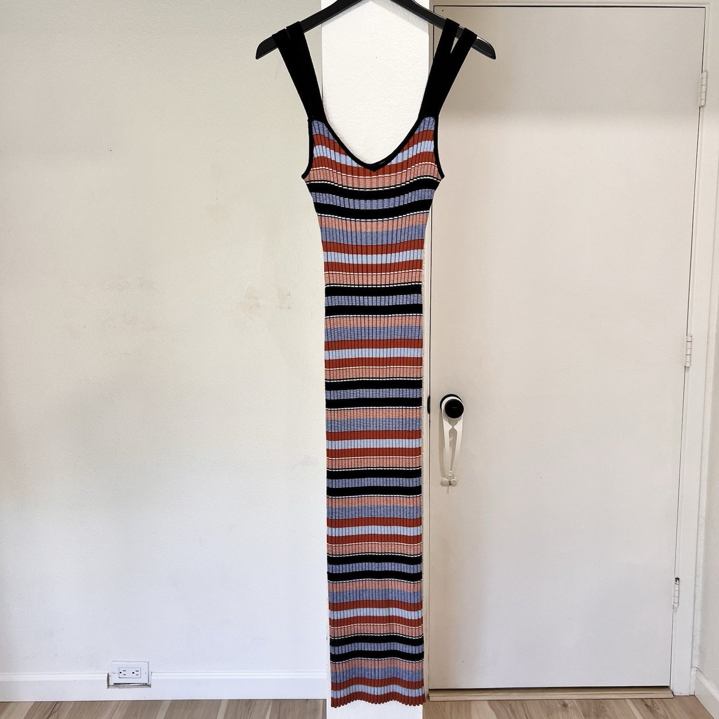 Ronny Kobo Ribbed Knit Dress (M) Maxi Bodycon Tank Retro Stripe Resort Designer