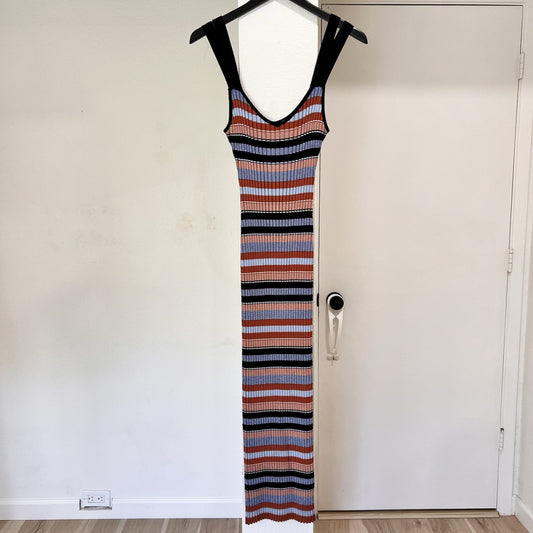 Ronny Kobo Ribbed Knit Dress (M) Maxi Bodycon Tank Retro Stripe Resort Designer