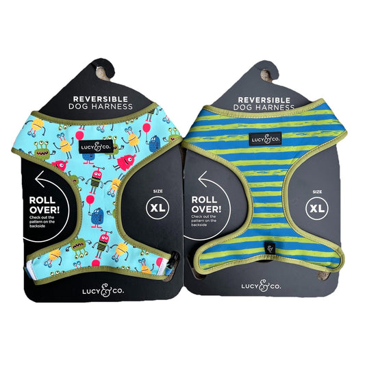 NWT Lucy & Co Dog Puppy Harness Unisex XL Monster Alien Reversible Comfort