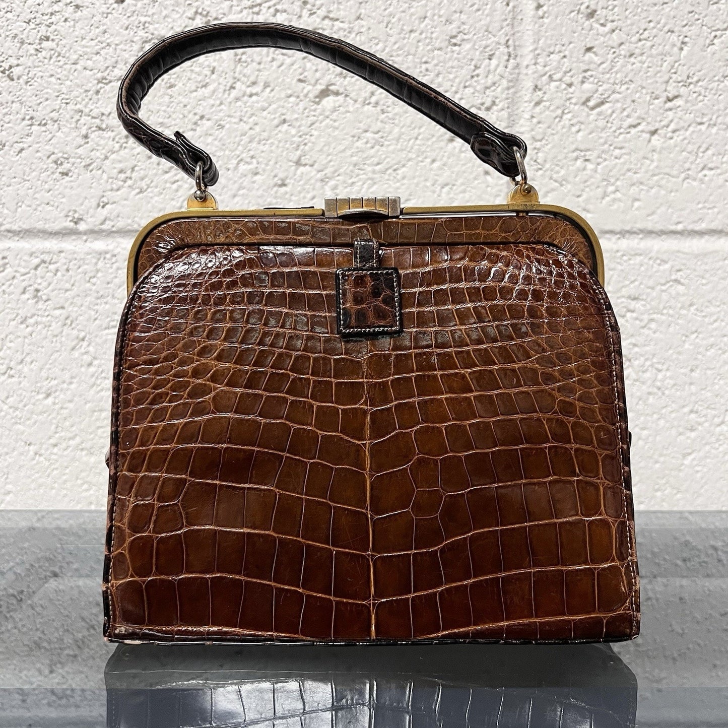 Vintage Lucille De Paris Brown Alligator Handbag Purse 1950s 1960s