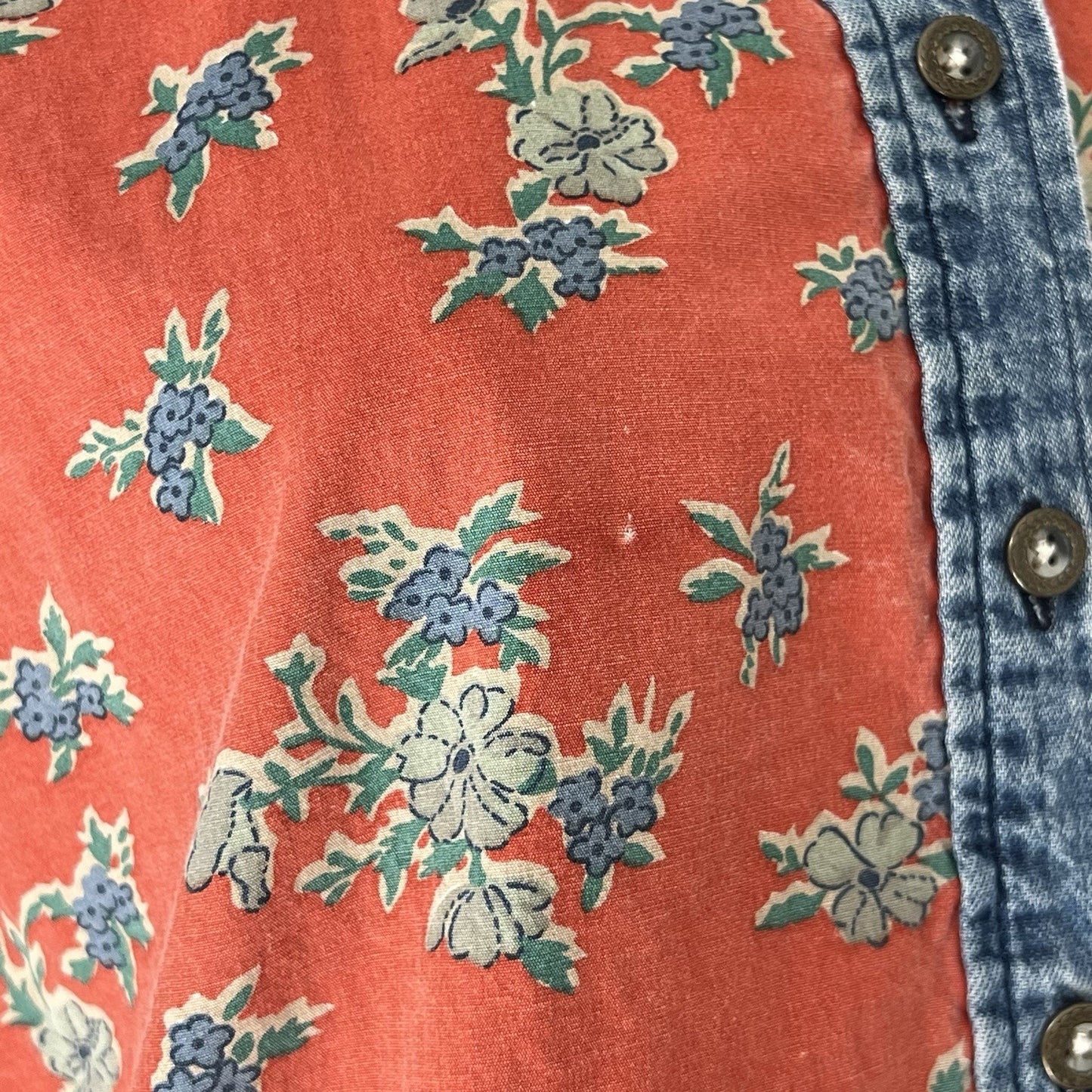 Hunt Club (S) Sleeveless Button Up Women Denim Red Floral Rodeo Western Festival