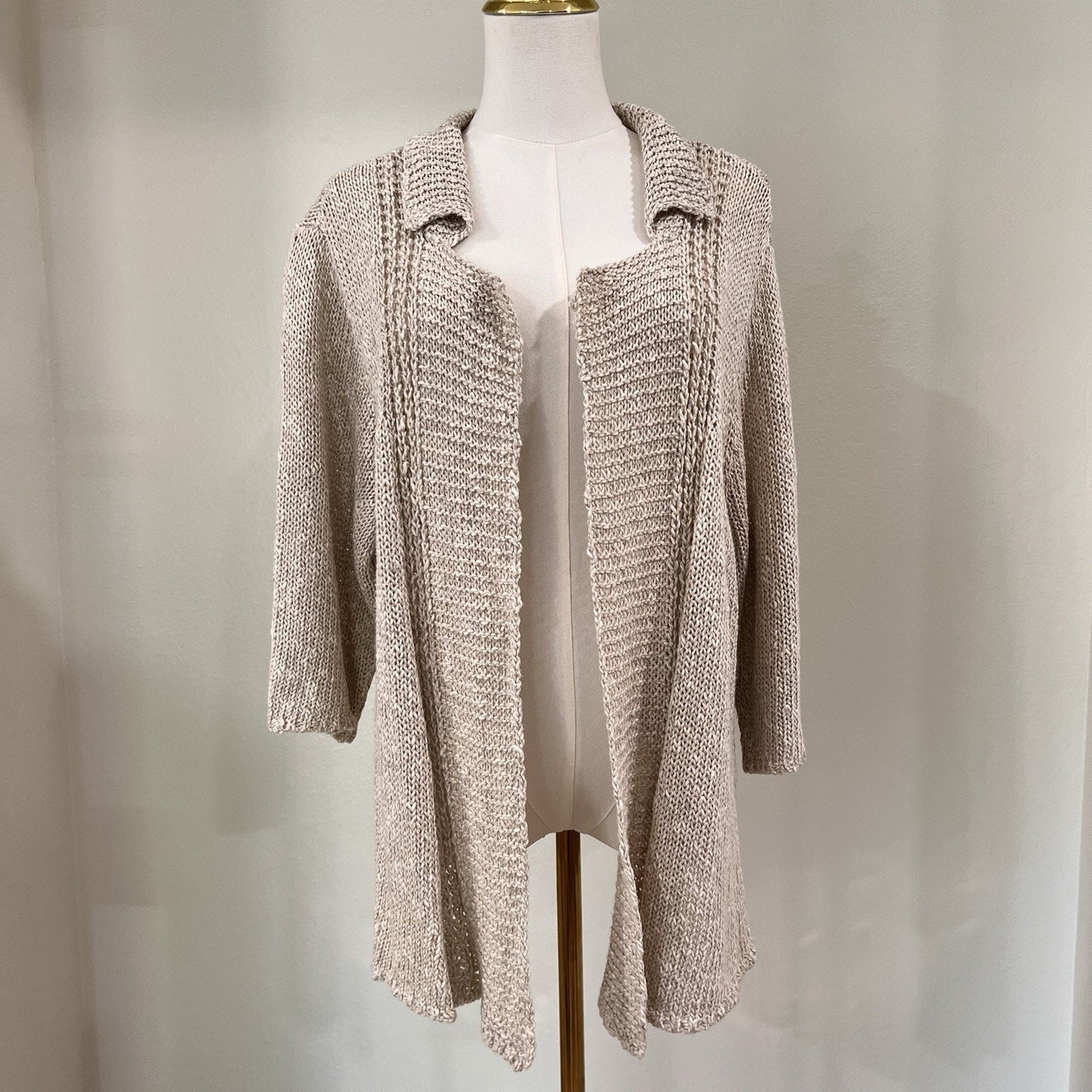 Eileen Fisher 1X Open Knit Cardigan Linen Cotton Minimalist Coastal Lagenlook