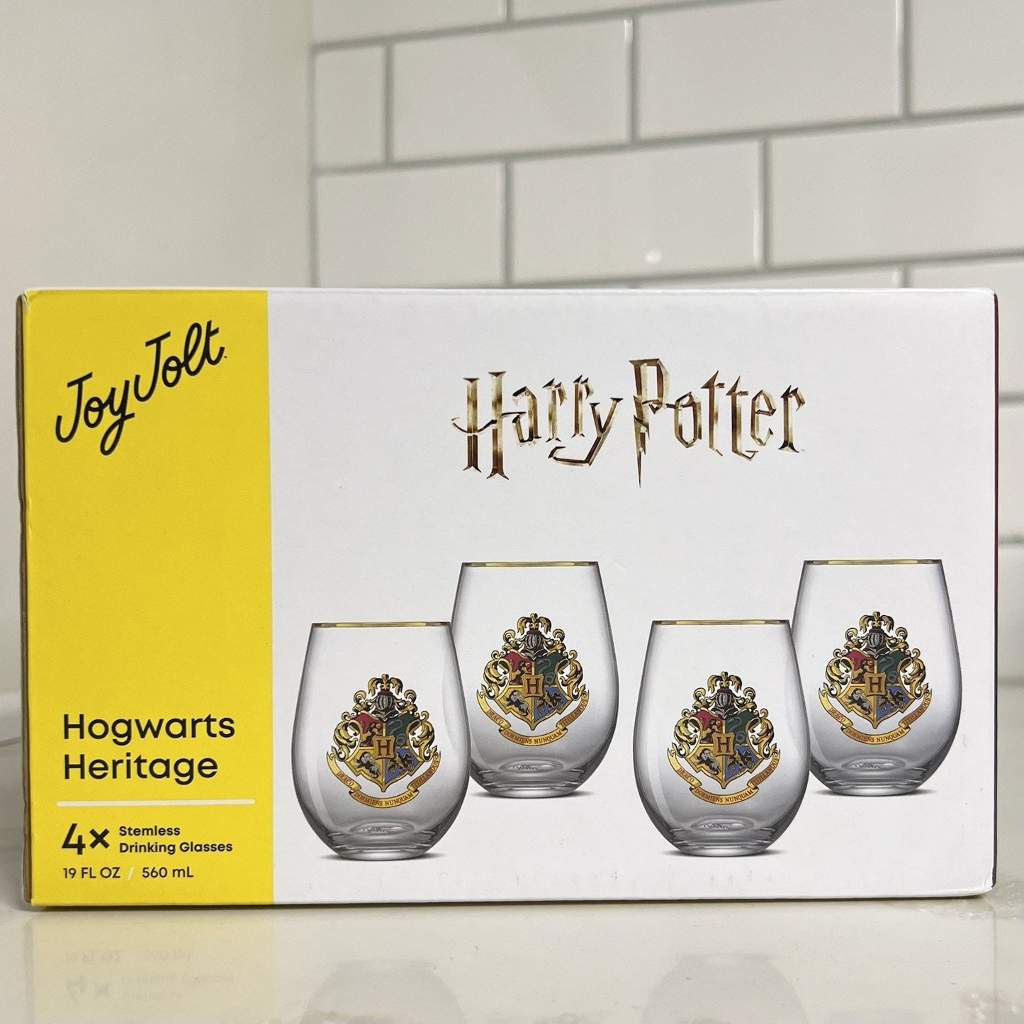 Harry Potter Hogwarts Heritage Stemless Wine Glass Set JoyJolt House Crests