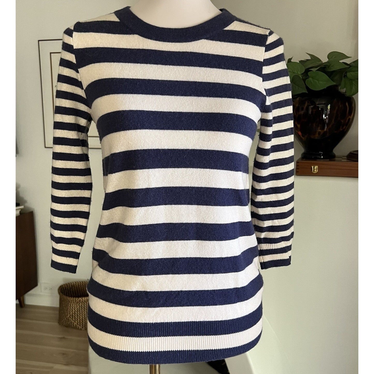 Cashmere J. Crew Sweater Small Pullover Breton Rugby Stripe Long Sleeve Preppy