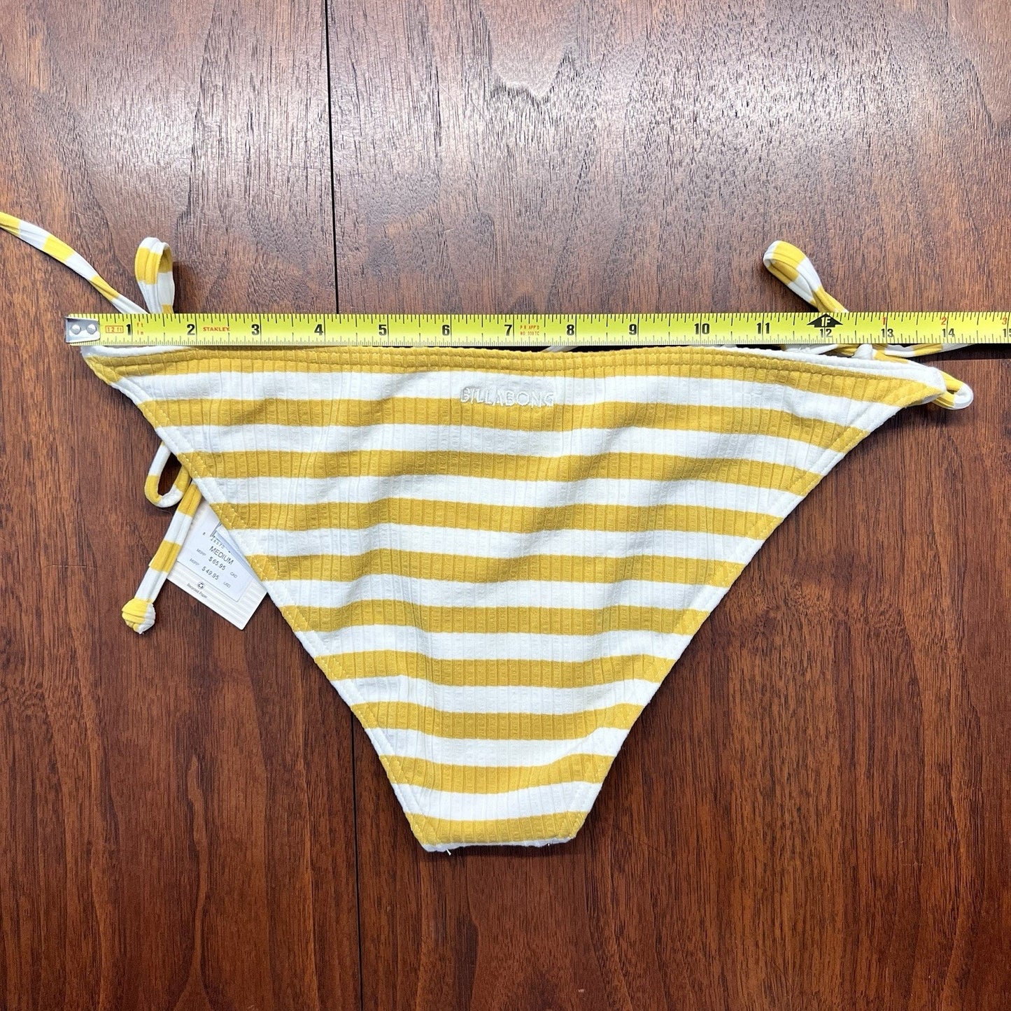 NWT Billabong Swim Bikini Bottoms (M) Side Tie Tropic Med Coverage Yellow Stripe